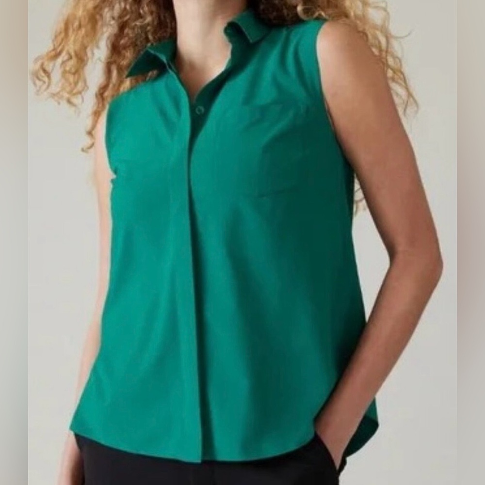 Athleta Womens Green Sleeveless Collared Button-Up Blouse Top Size XS‎ TP NWT